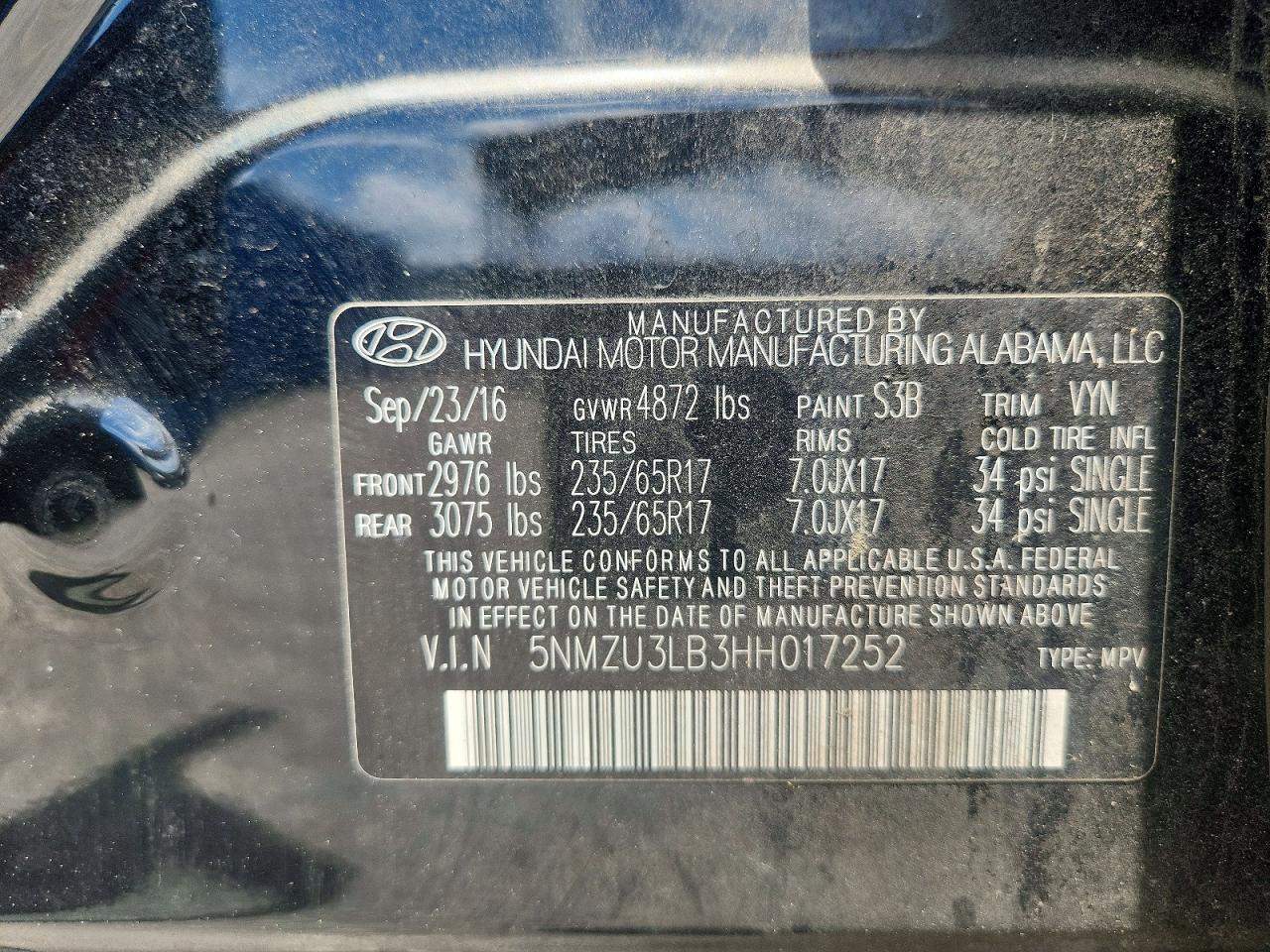 2017 HYUNDAI SANTA FE