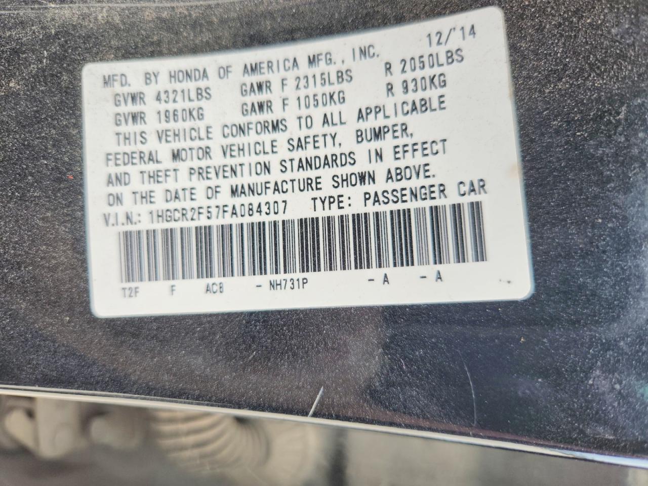 2015 HONDA ACCORD