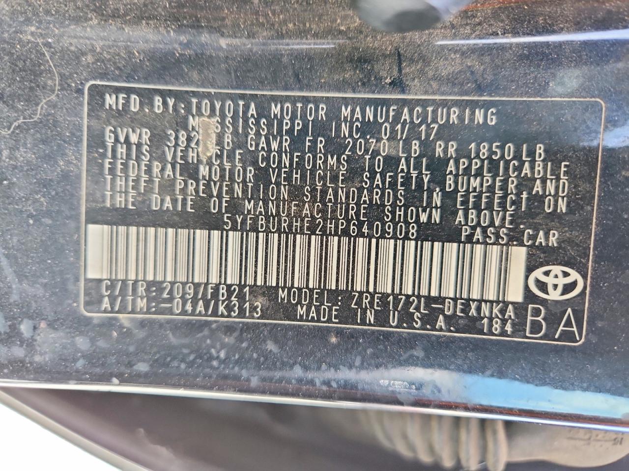2017 TOYOTA COROLLA