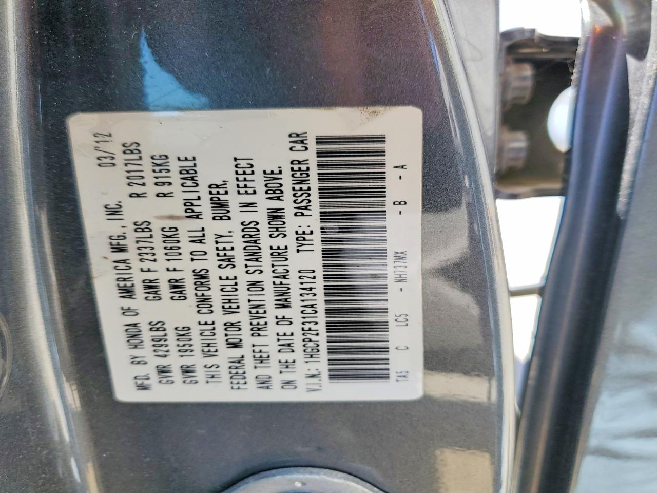 2012 HONDA ACCORD