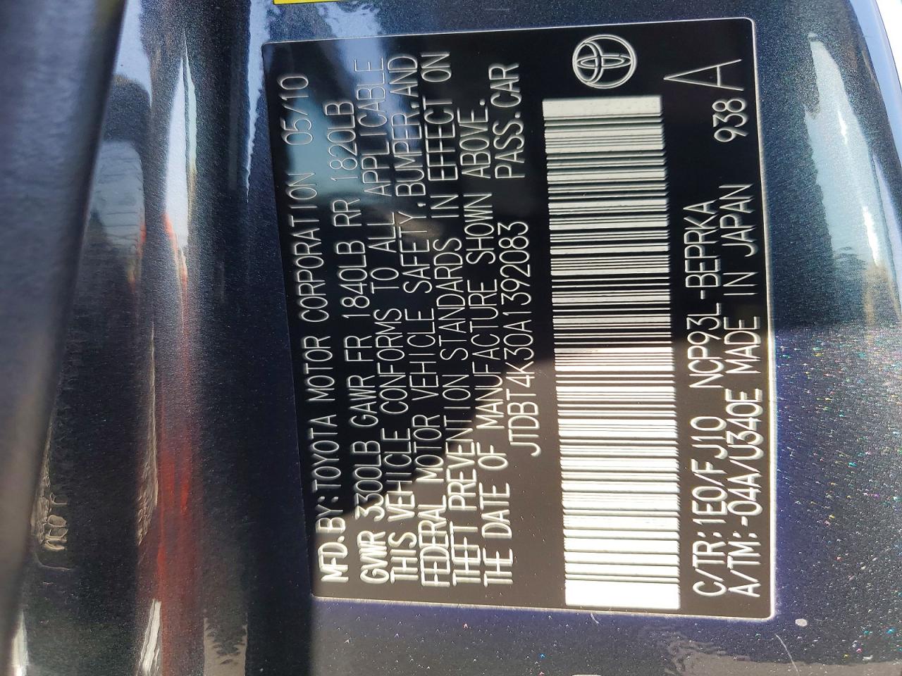 2010 TOYOTA YARIS