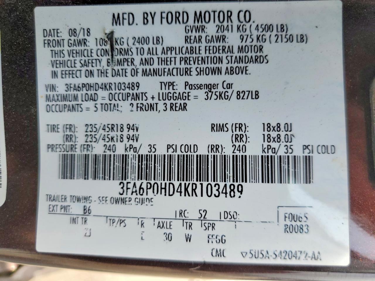 2019 FORD FUSION