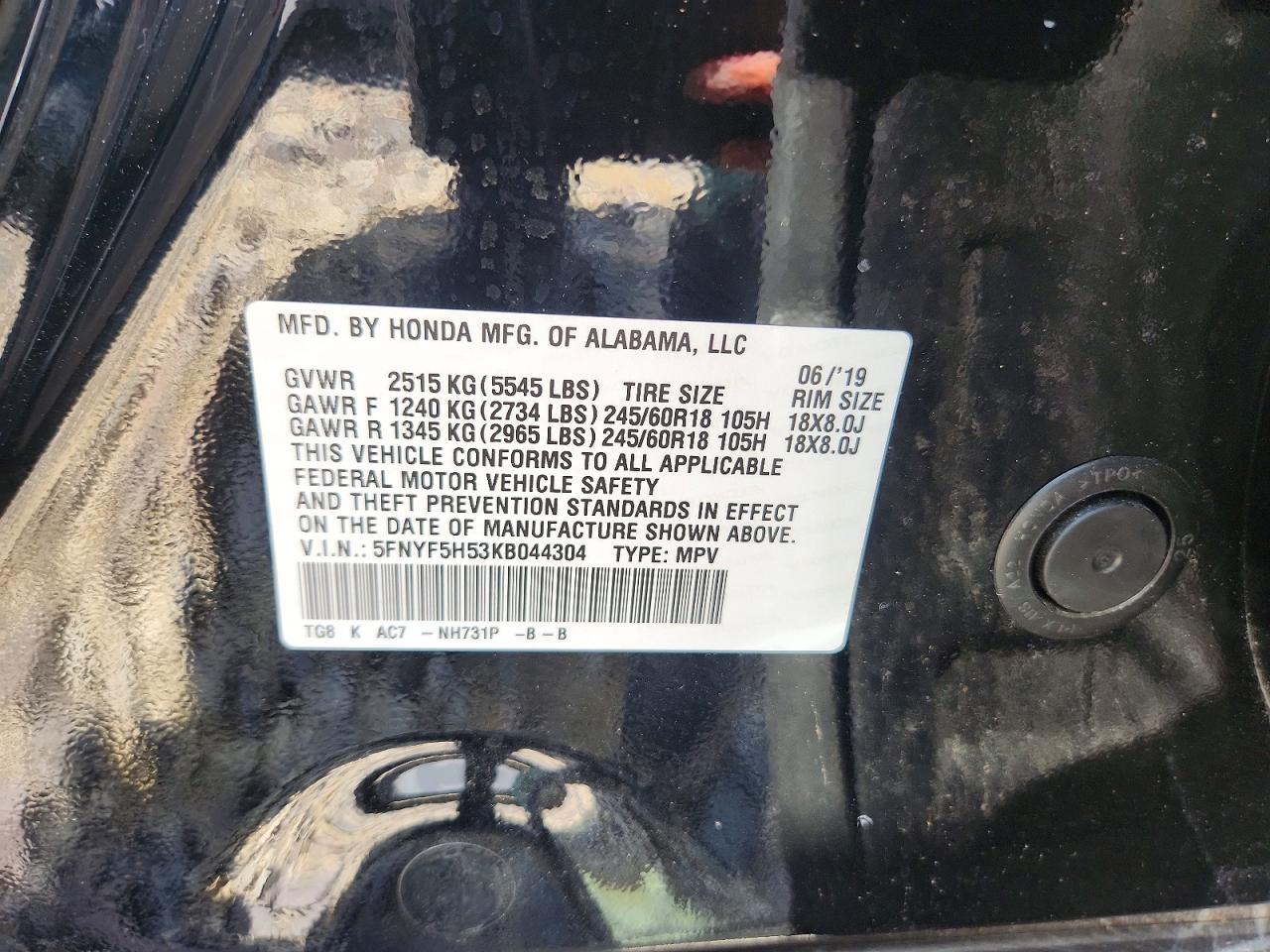 2019 HONDA PILOT