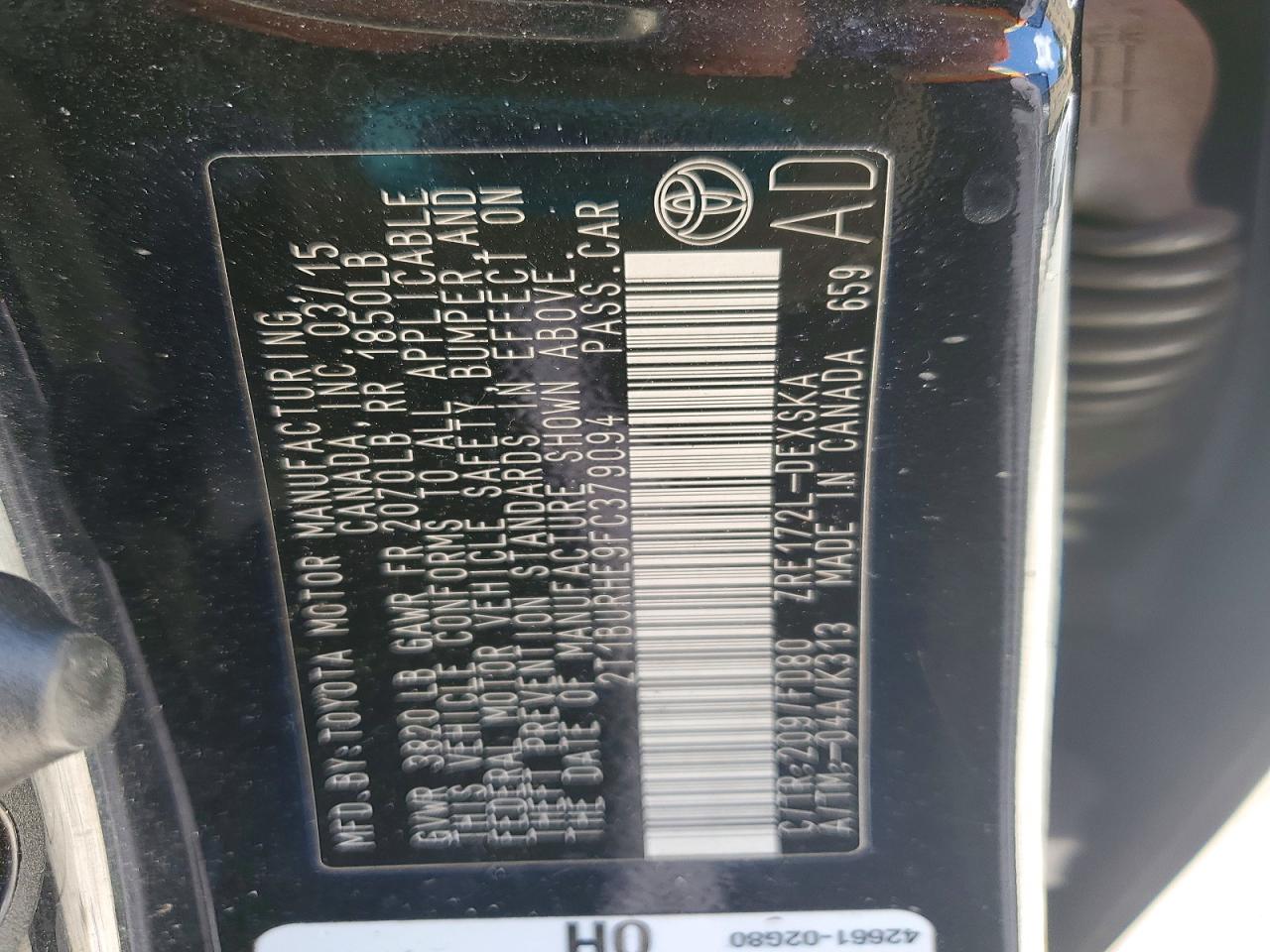 2015 TOYOTA COROLLA