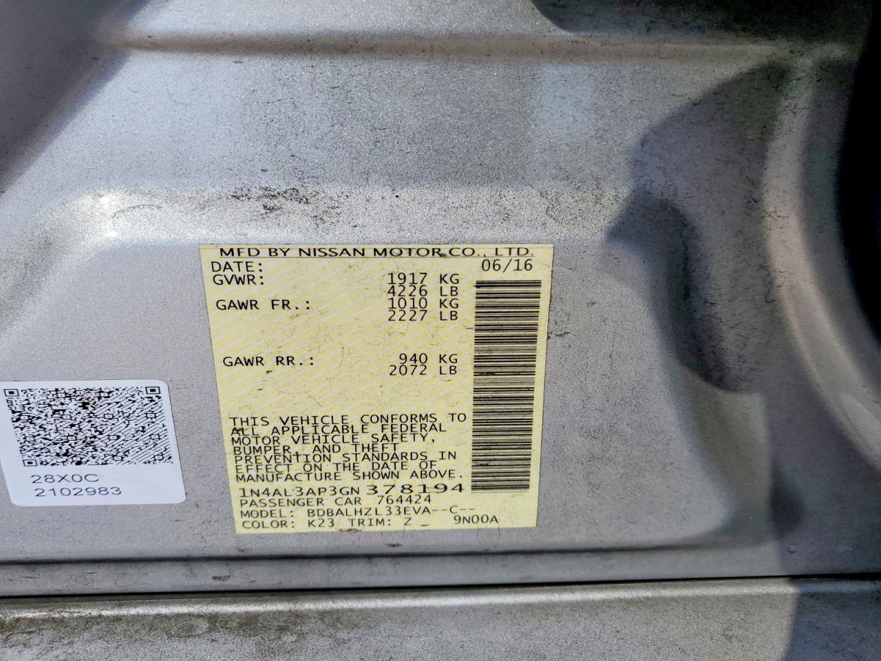 2016 NISSAN ALTIMA
