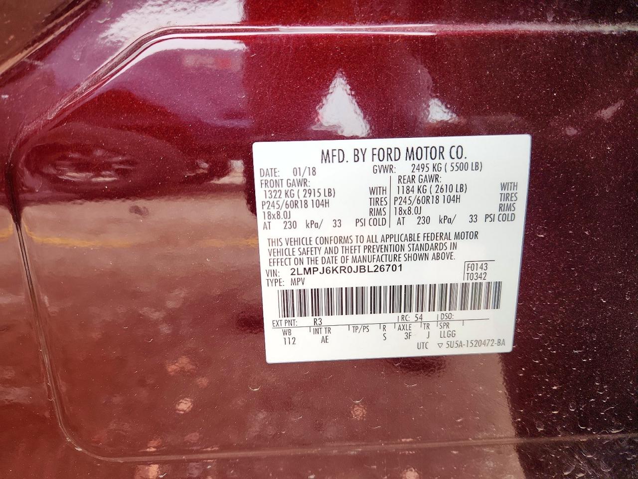 2018 LINCOLN MKX