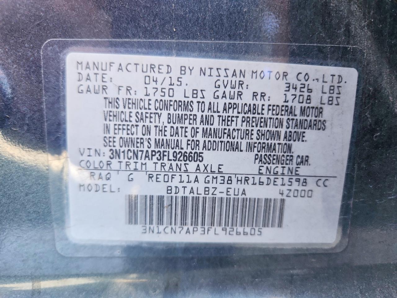 2015 NISSAN VERSA