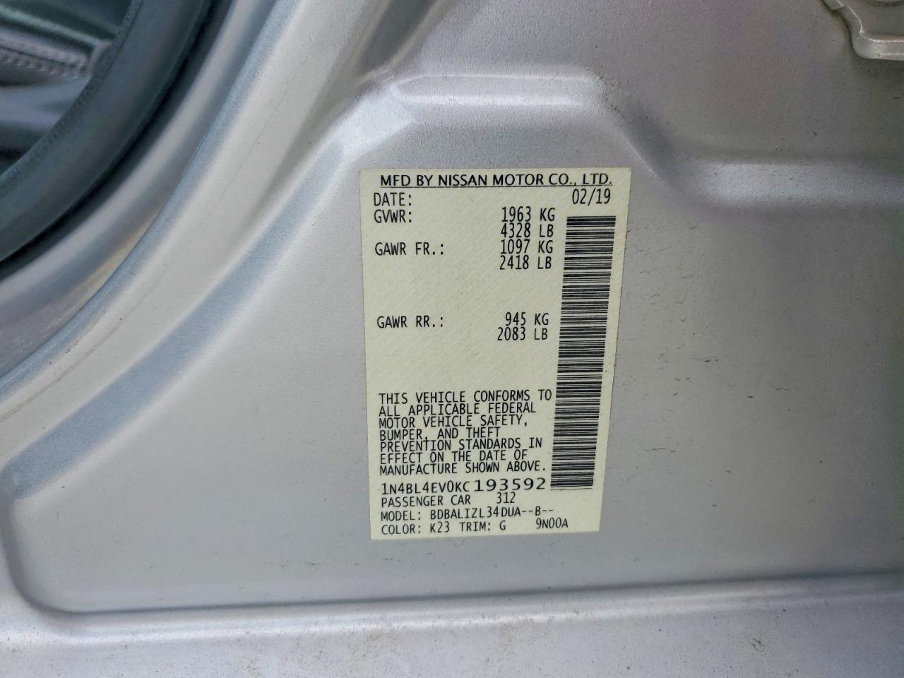2019 NISSAN ALTIMA