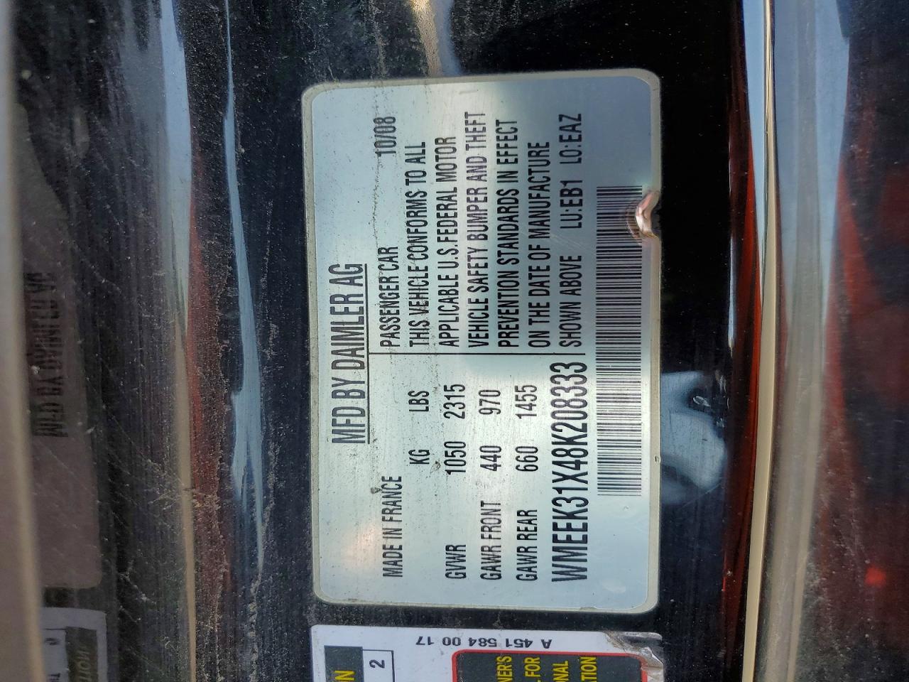 2008 SMART FORTWO