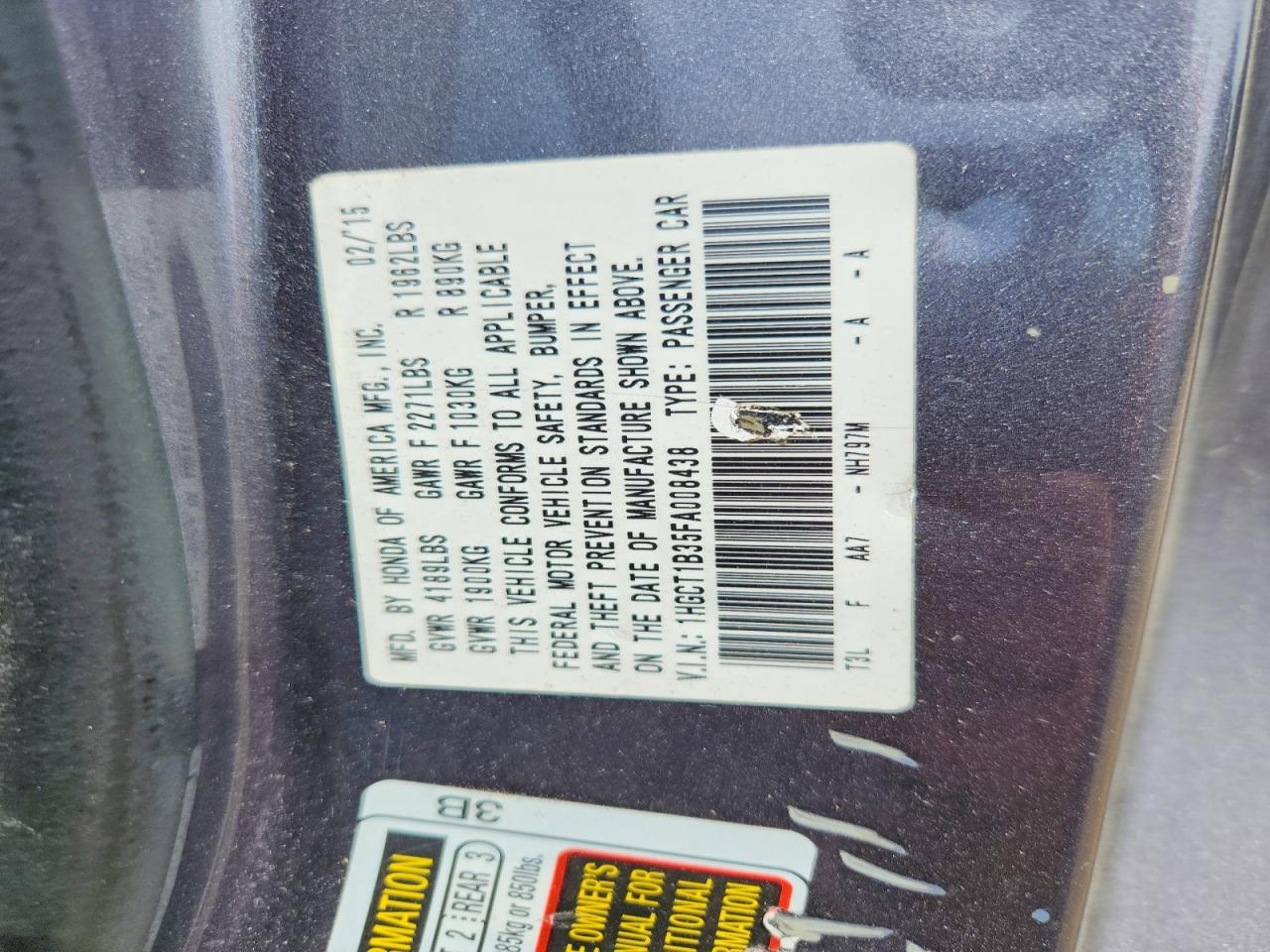 2015 HONDA ACCORD