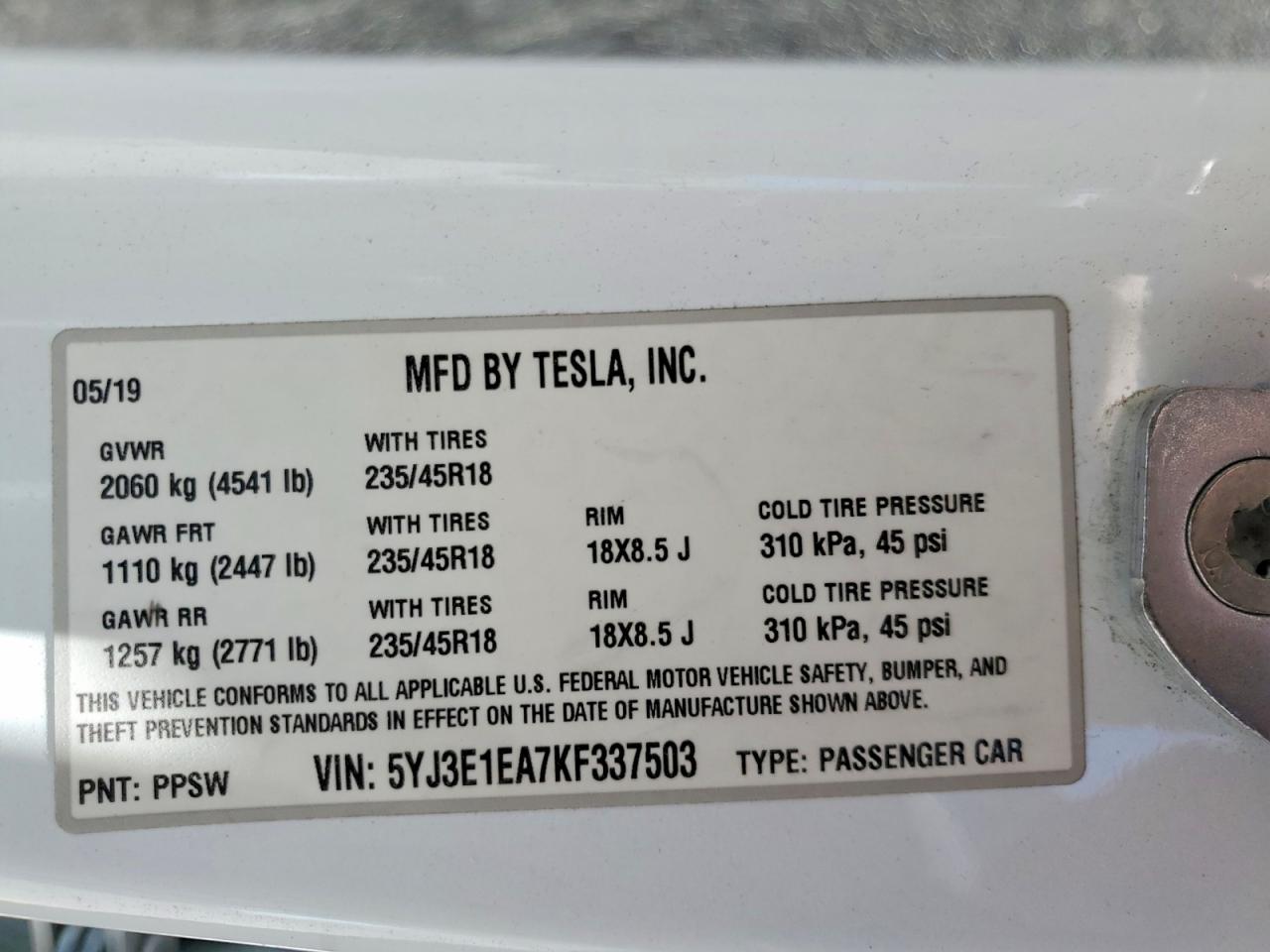 2019 TESLA MODEL 3
