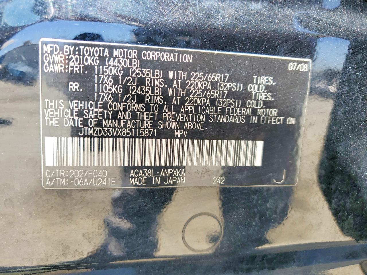 2008 TOYOTA RAV4 BASE