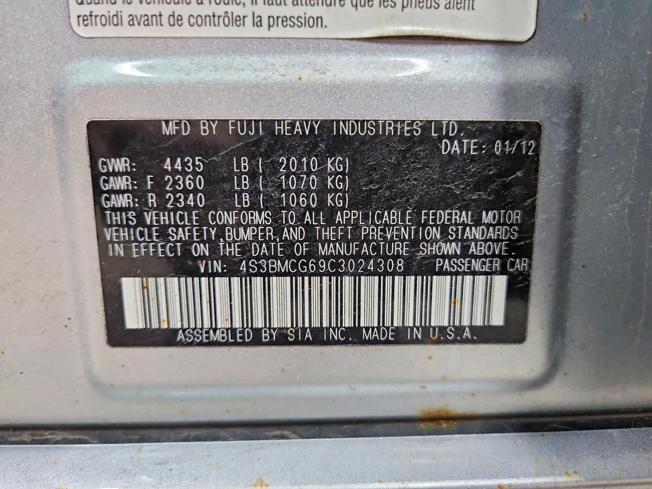 2012 SUBARU LEGACY