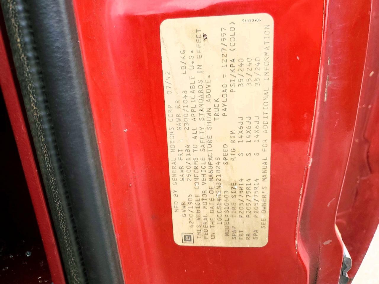 1992 CHEVROLET S10