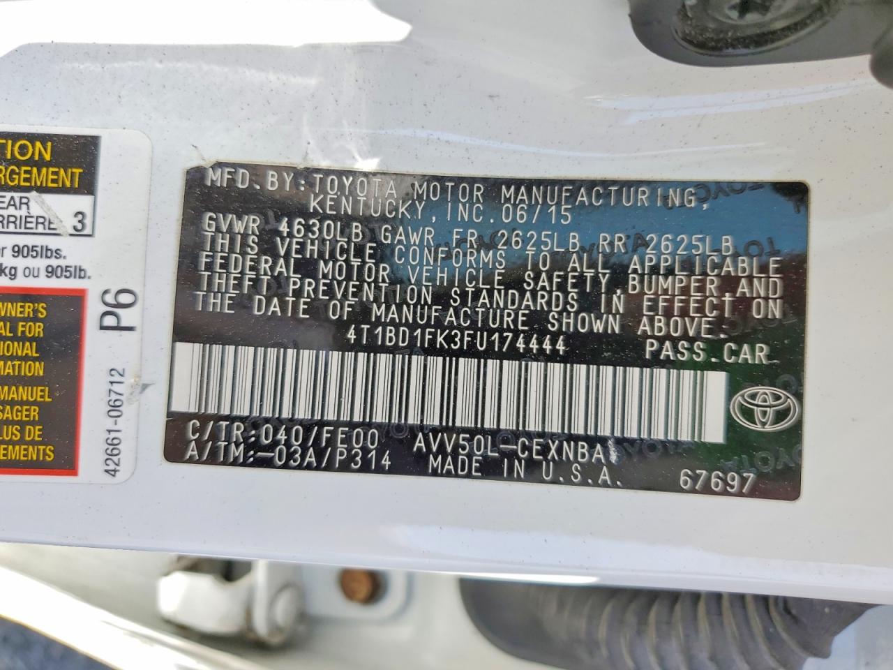 2015 TOYOTA CAMRY SOLA