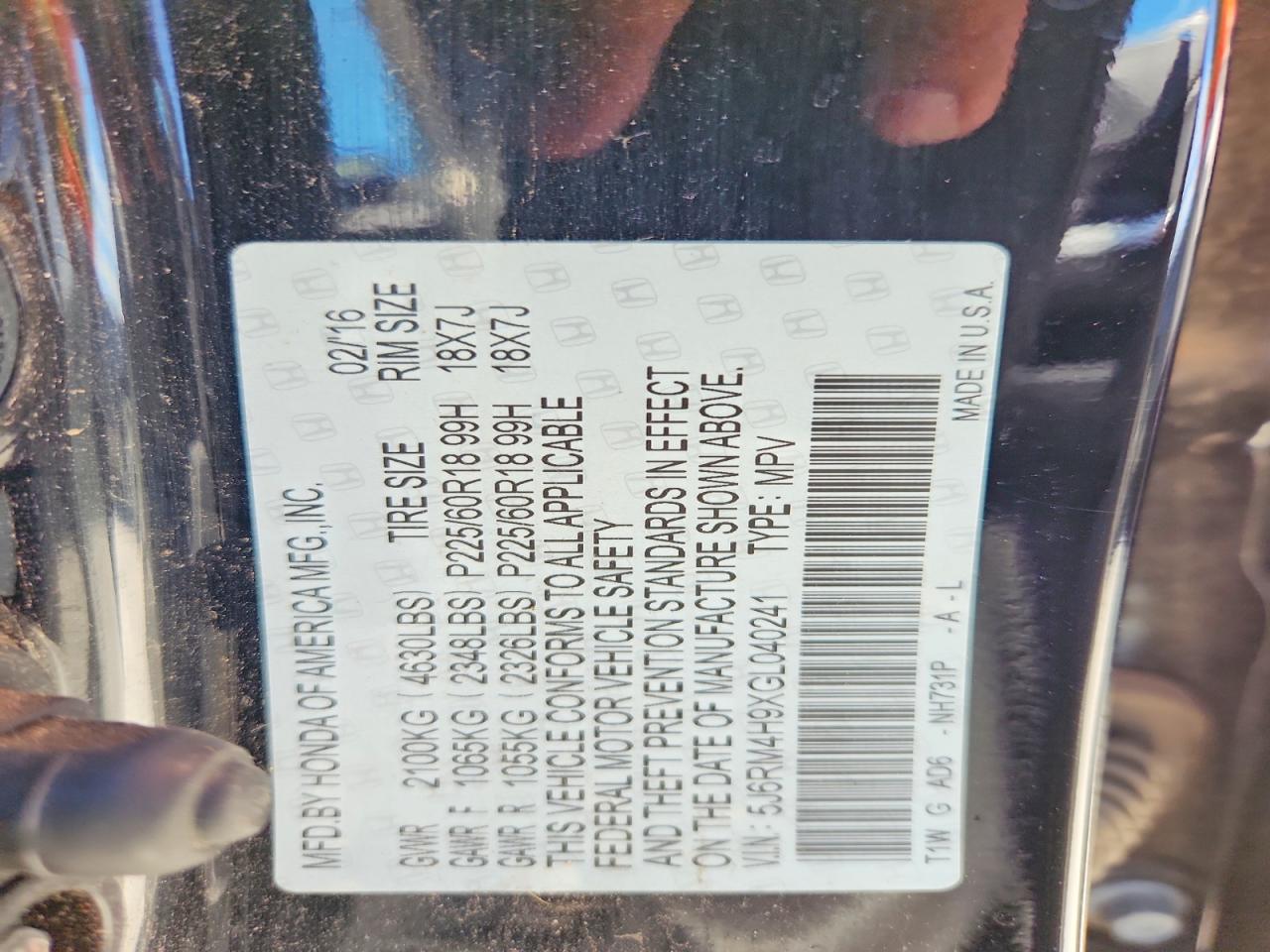 2016 HONDA CRV