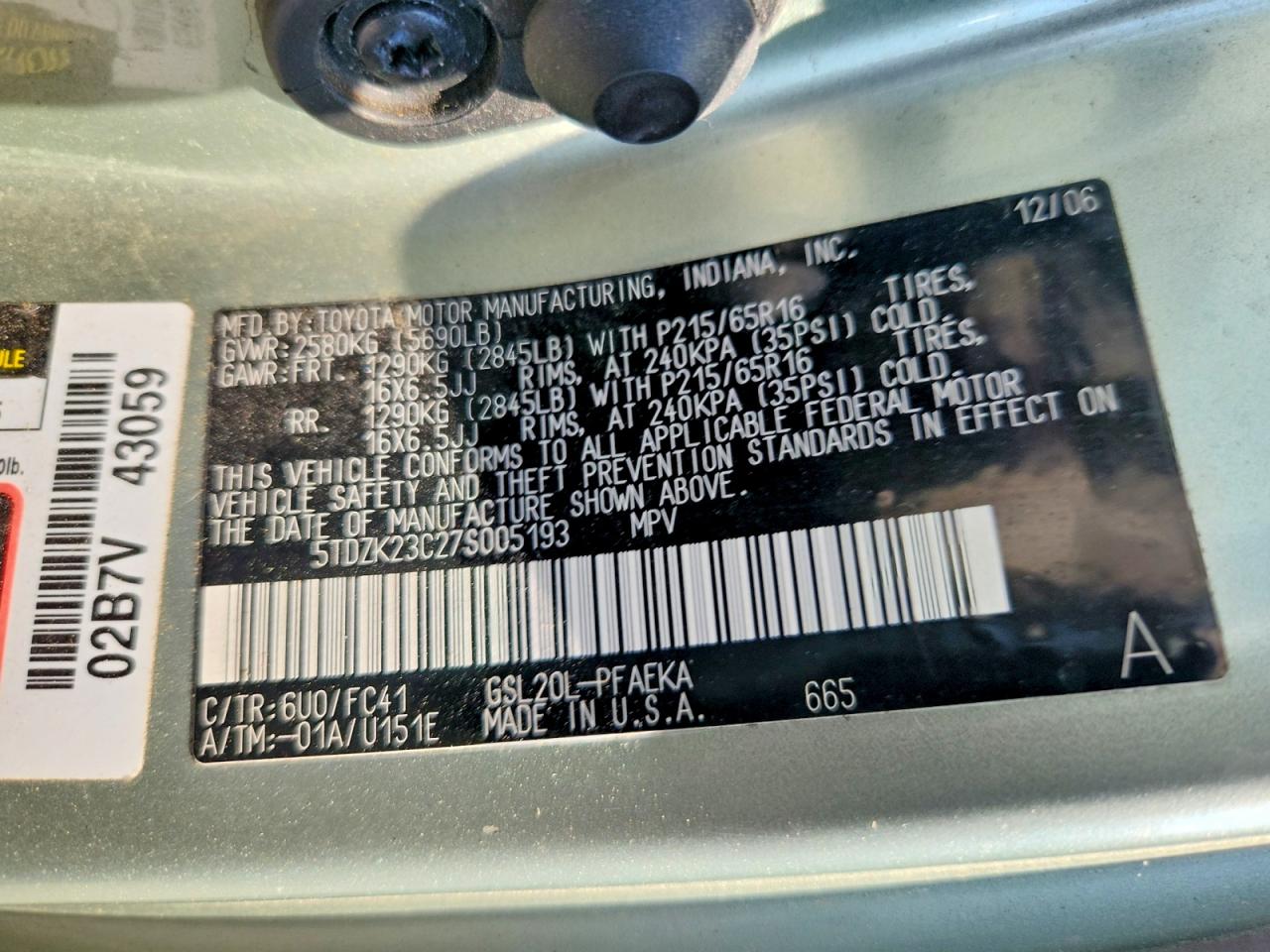 2007 TOYOTA SIENNA