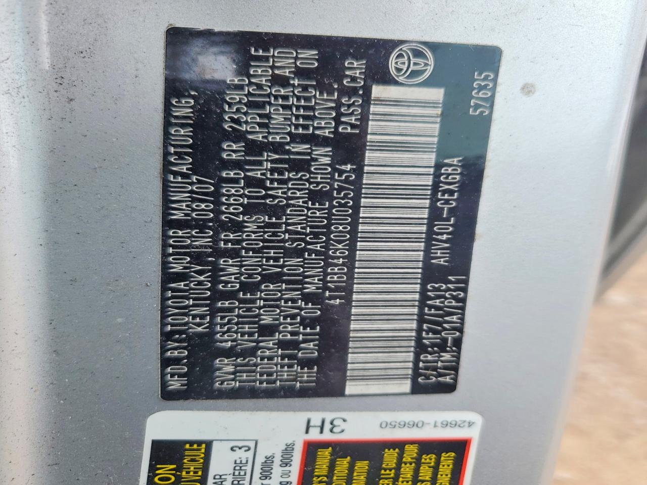 2008 TOYOTA CAMRY