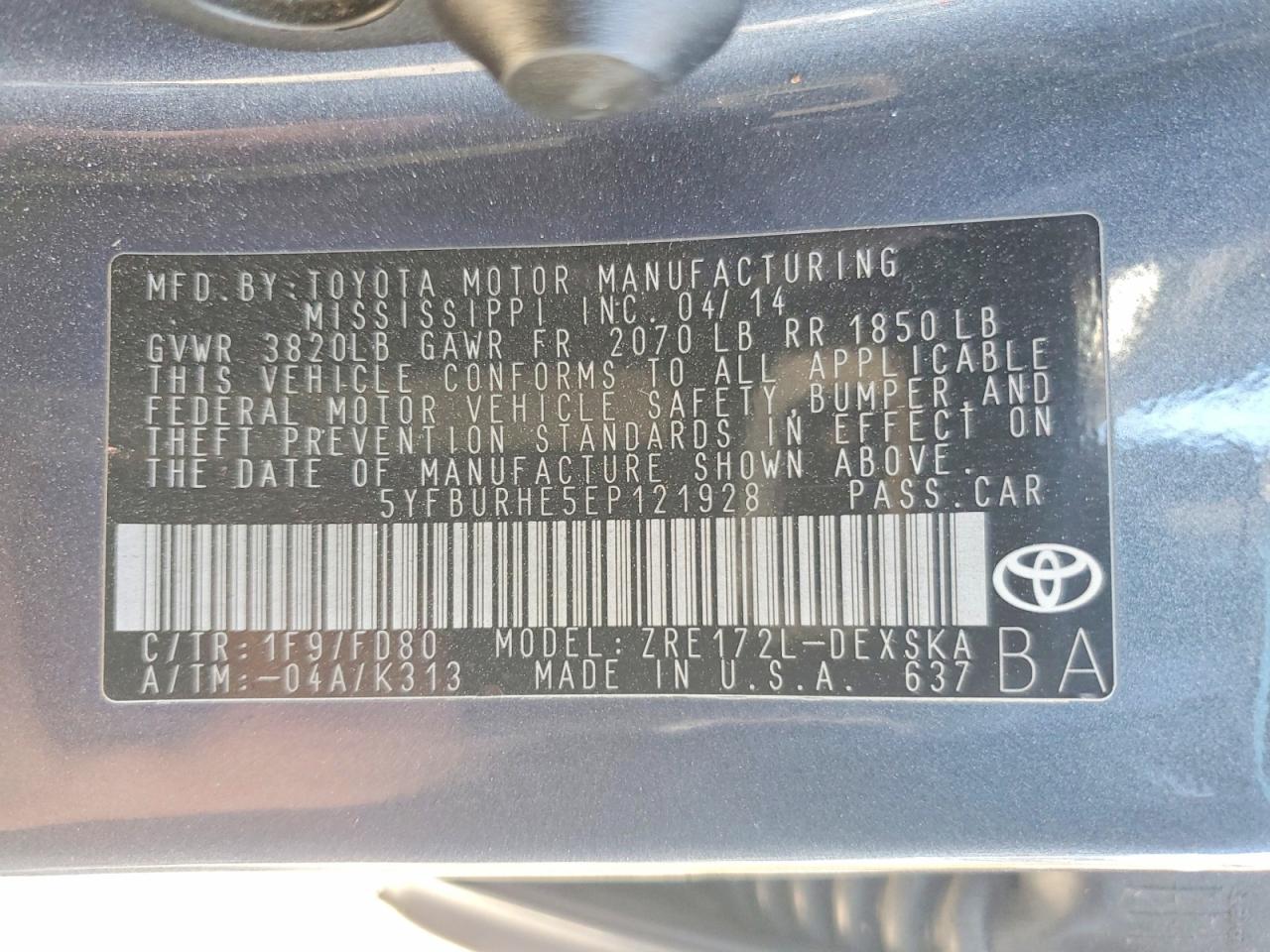 2014 TOYOTA COROLLA