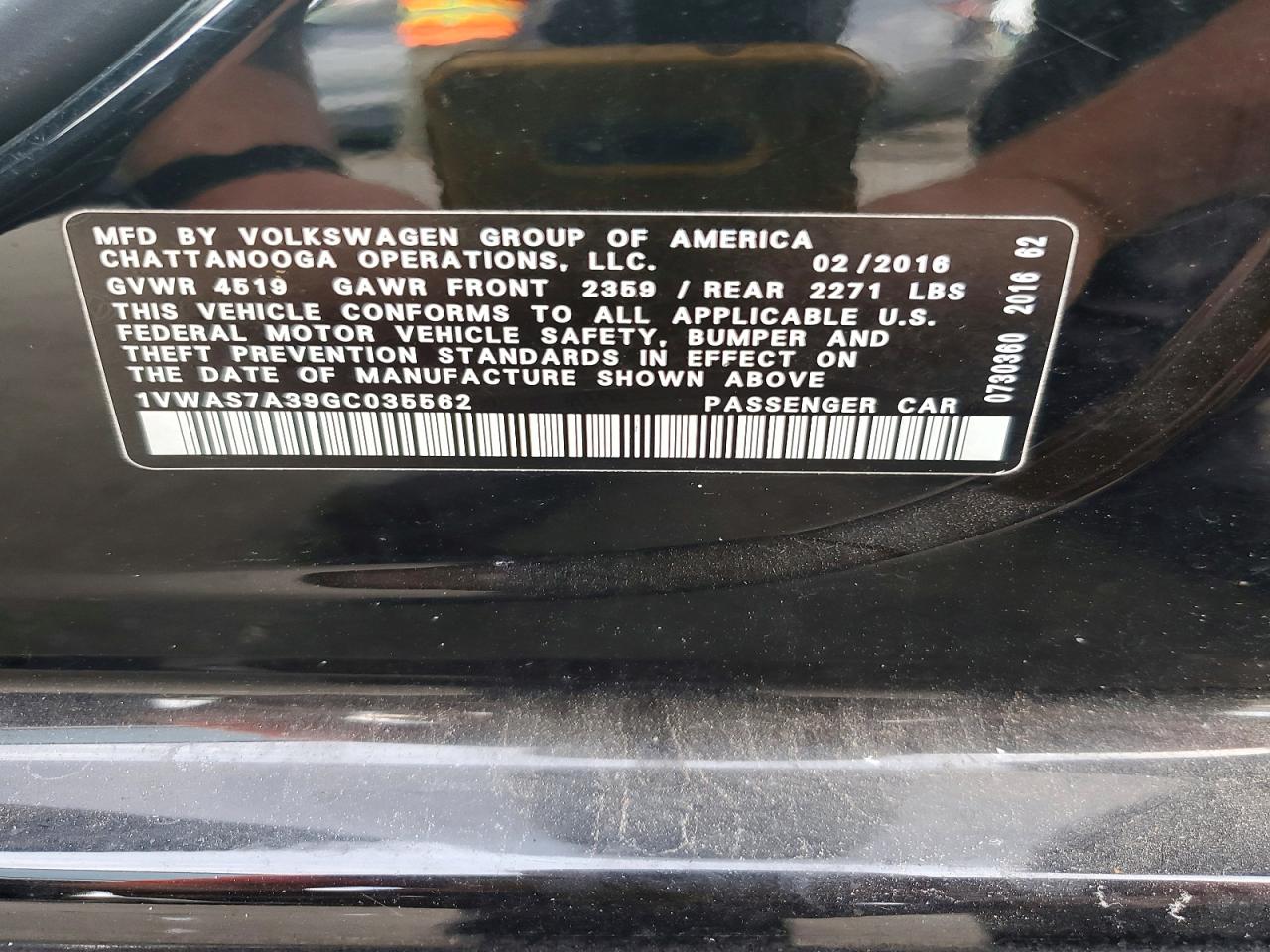 2016 VOLKSWAGEN PASSAT