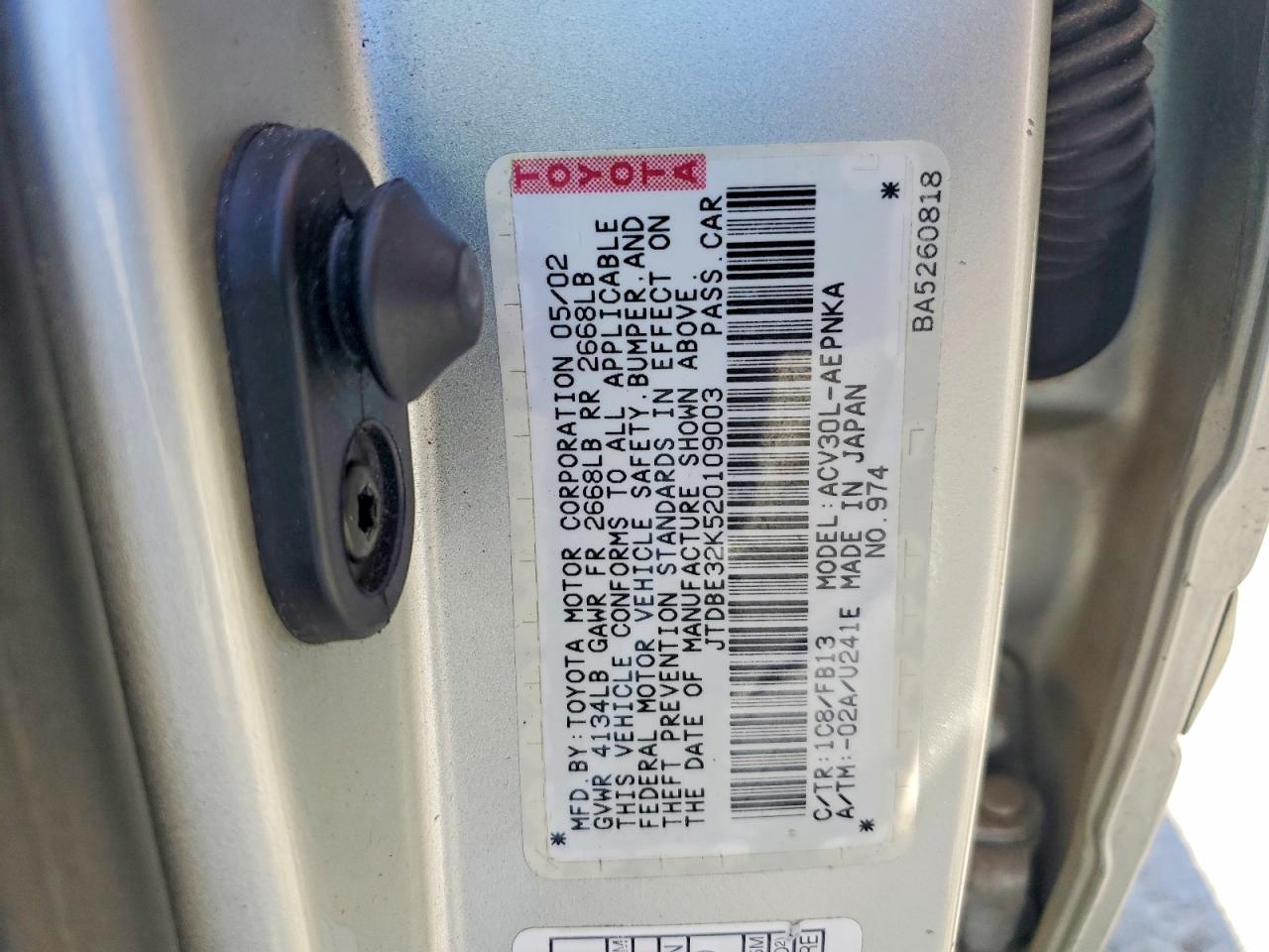 2002 TOYOTA CAMRY