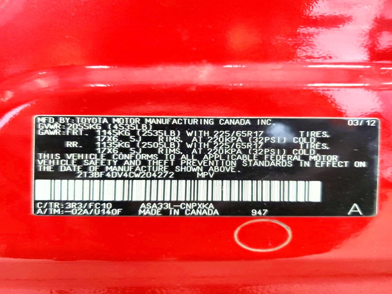 2012 TOYOTA RAV4 BASE