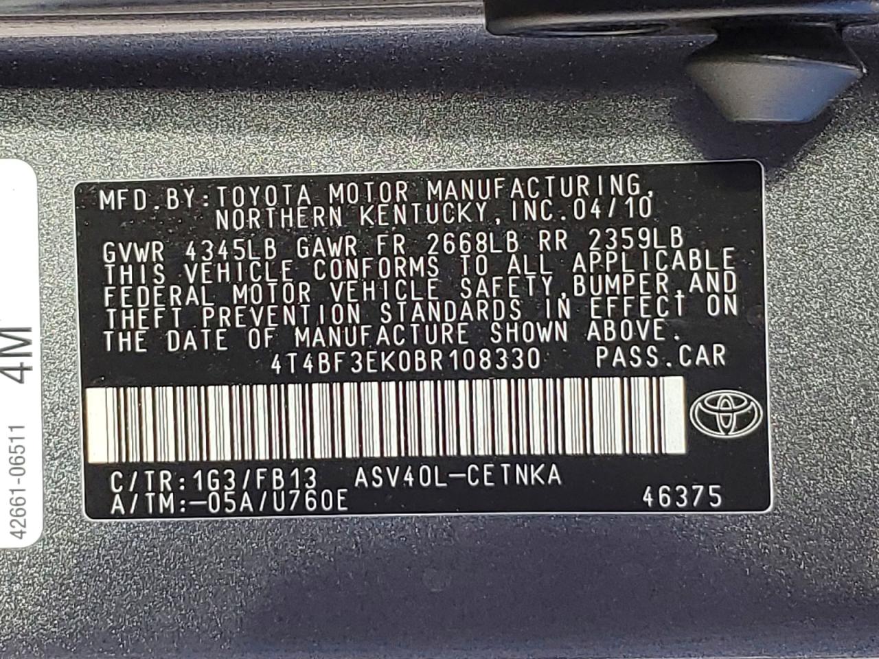 2011 TOYOTA CAMRY