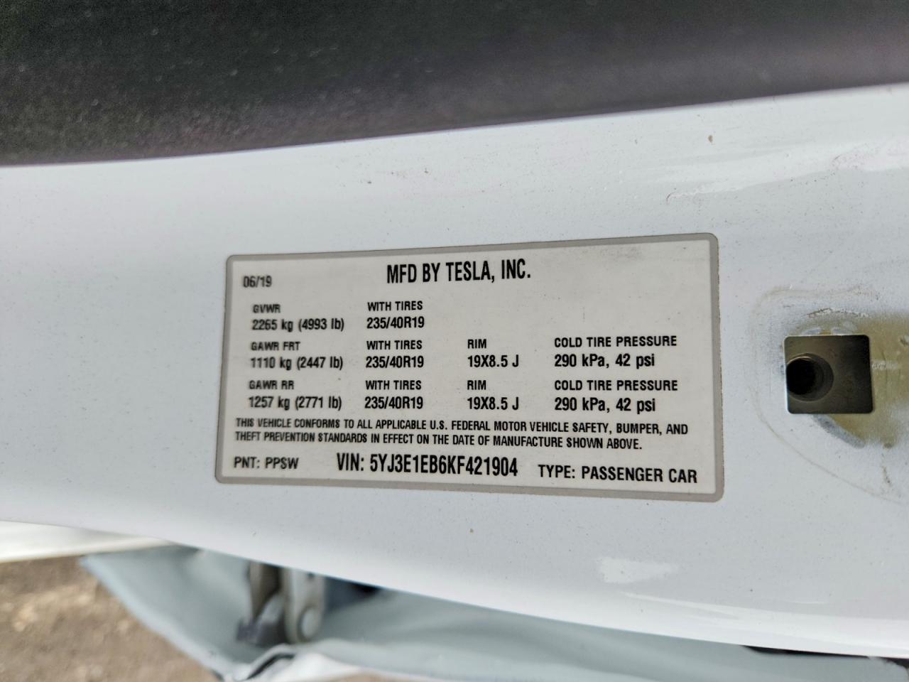 2019 TESLA MODEL 3