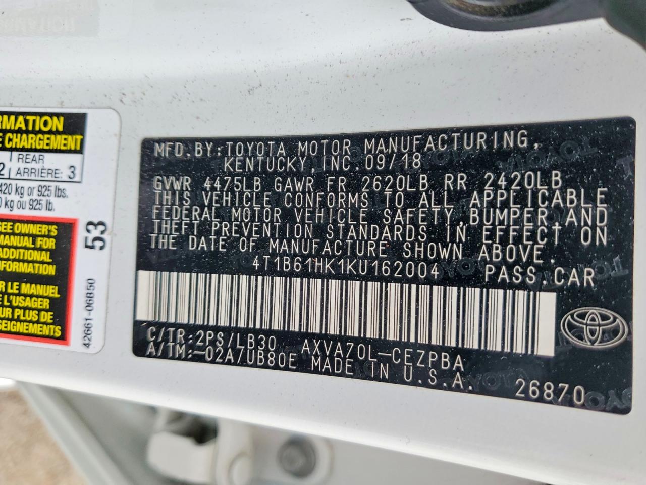 2019 TOYOTA CAMRY