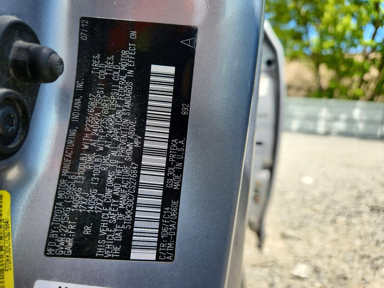 2012 TOYOTA SIENNA