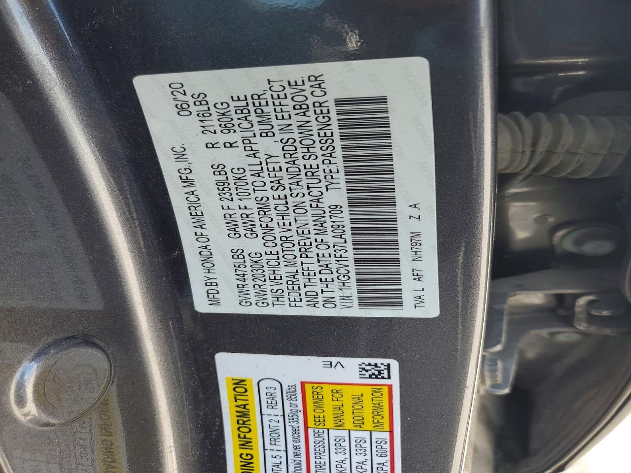 2020 HONDA ACCORD