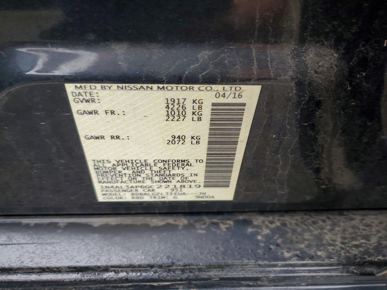 2016 NISSAN ALTIMA