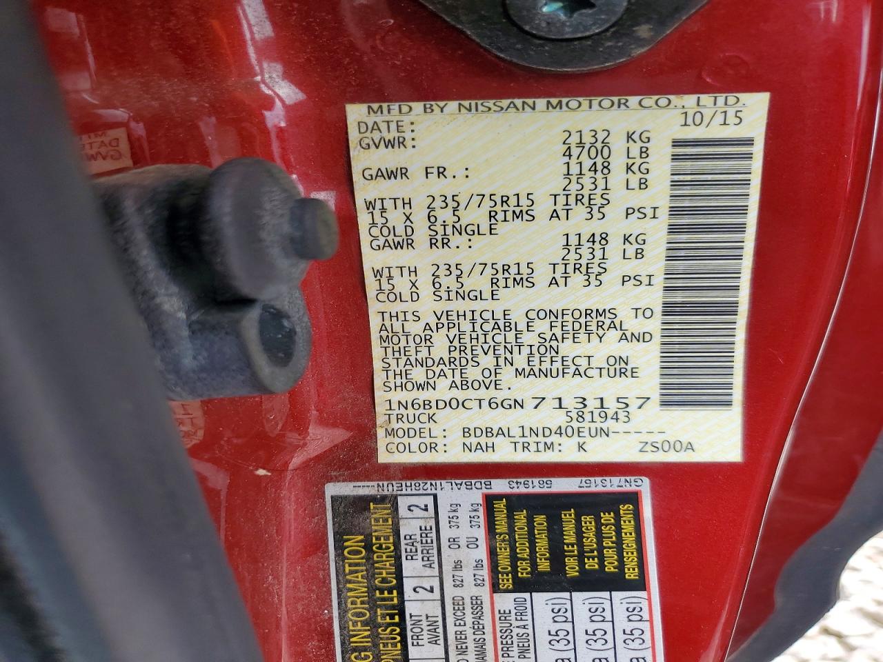 2016 NISSAN FRONTIER