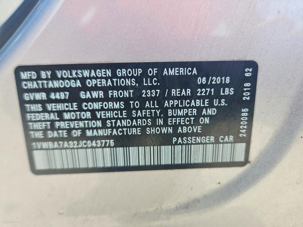 2018 VOLKSWAGEN PASSAT