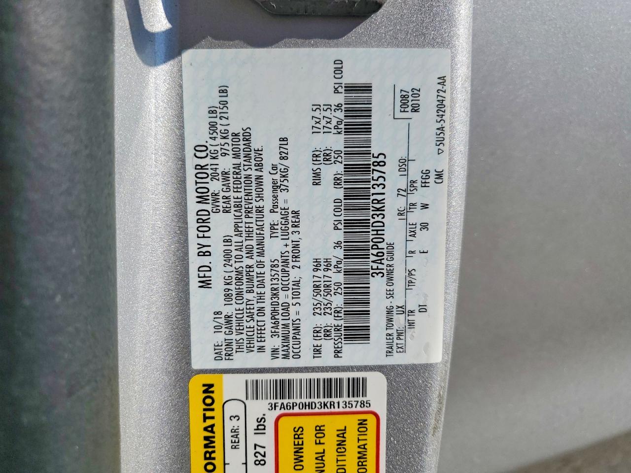 2019 FORD FUSION