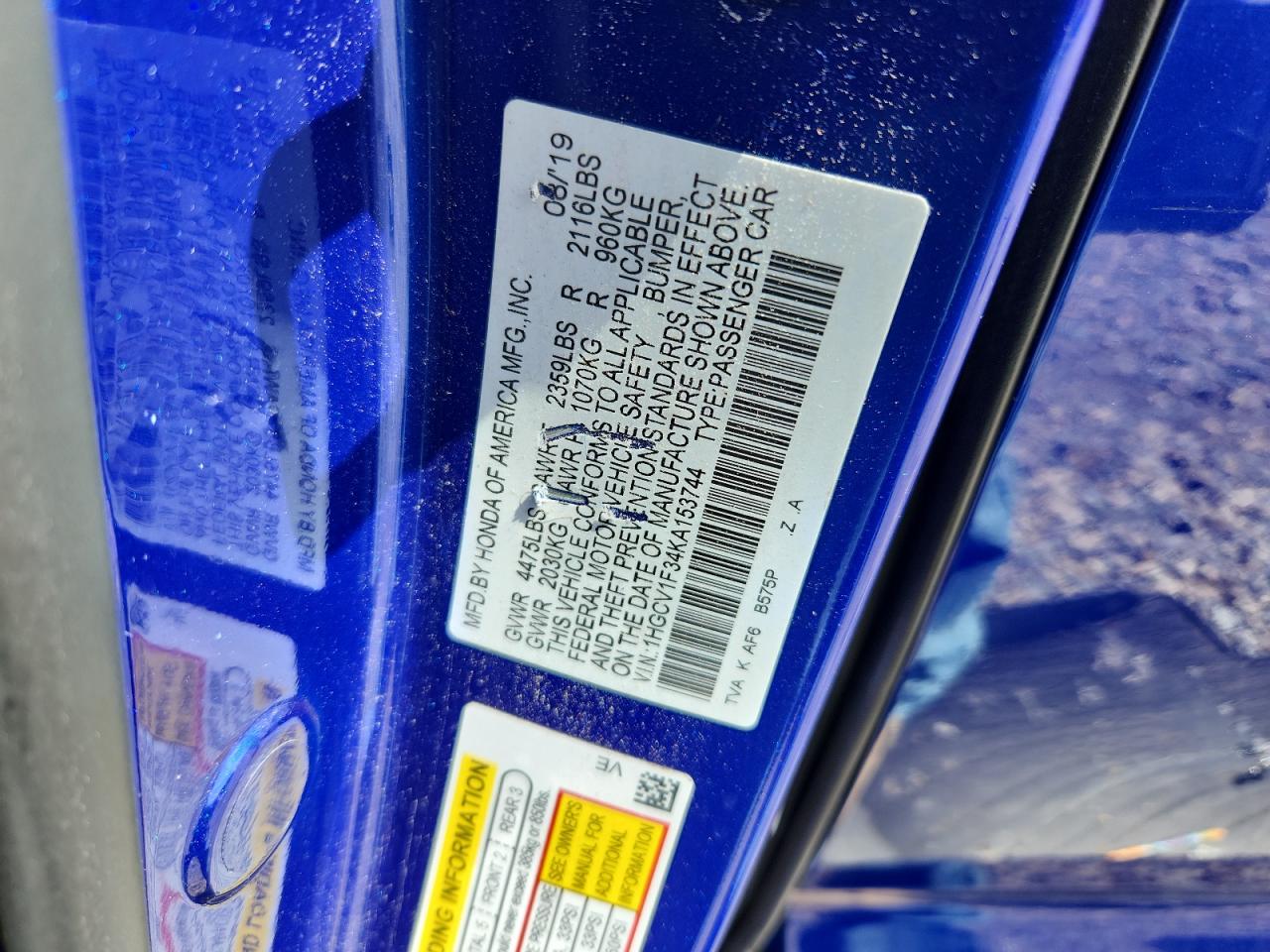 2019 HONDA ACCORD