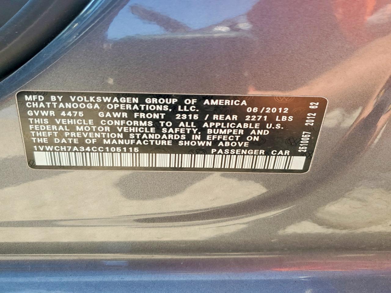 2012 VOLKSWAGEN PASSAT