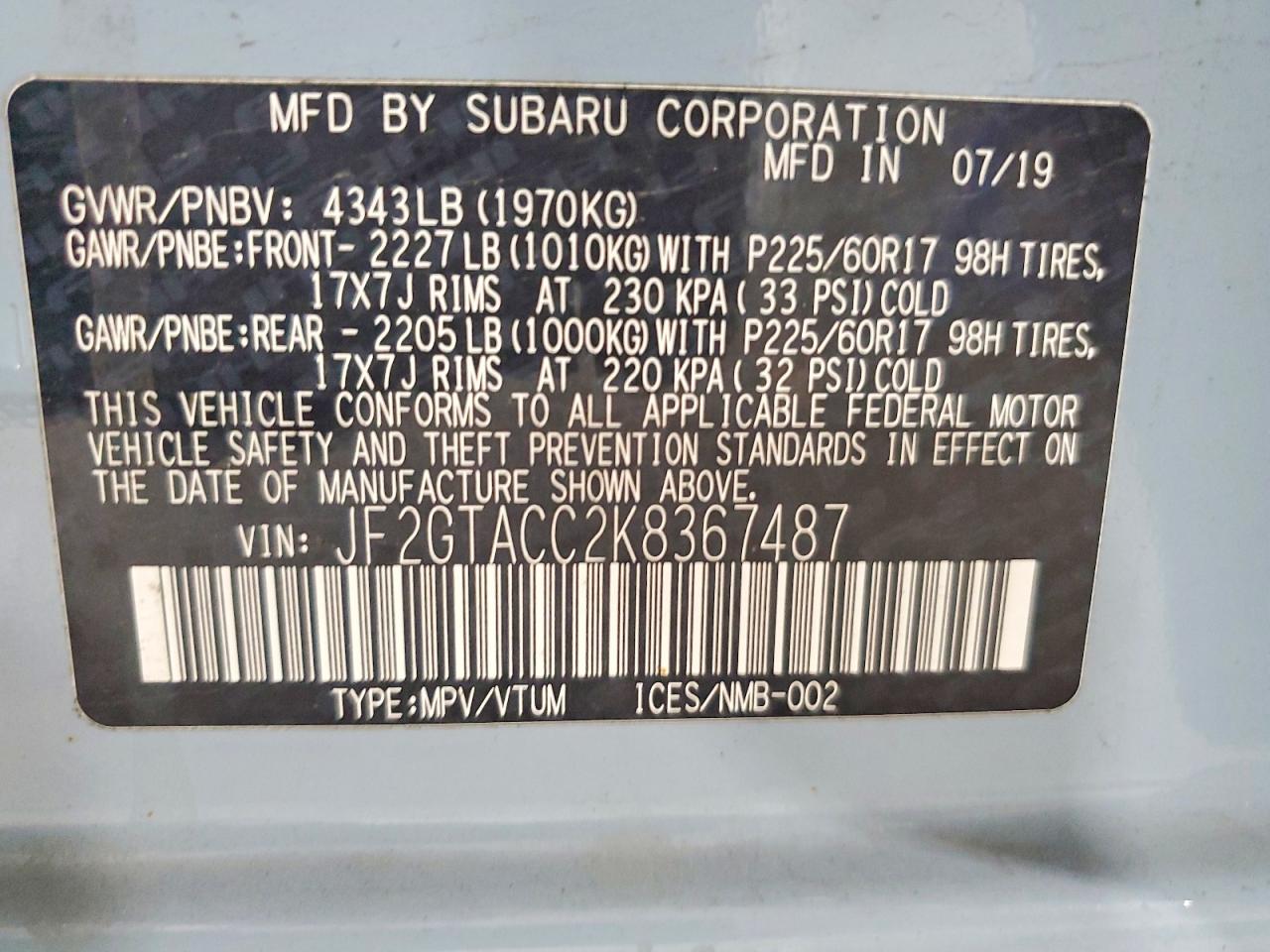 2019 SUBARU CROSSTREK