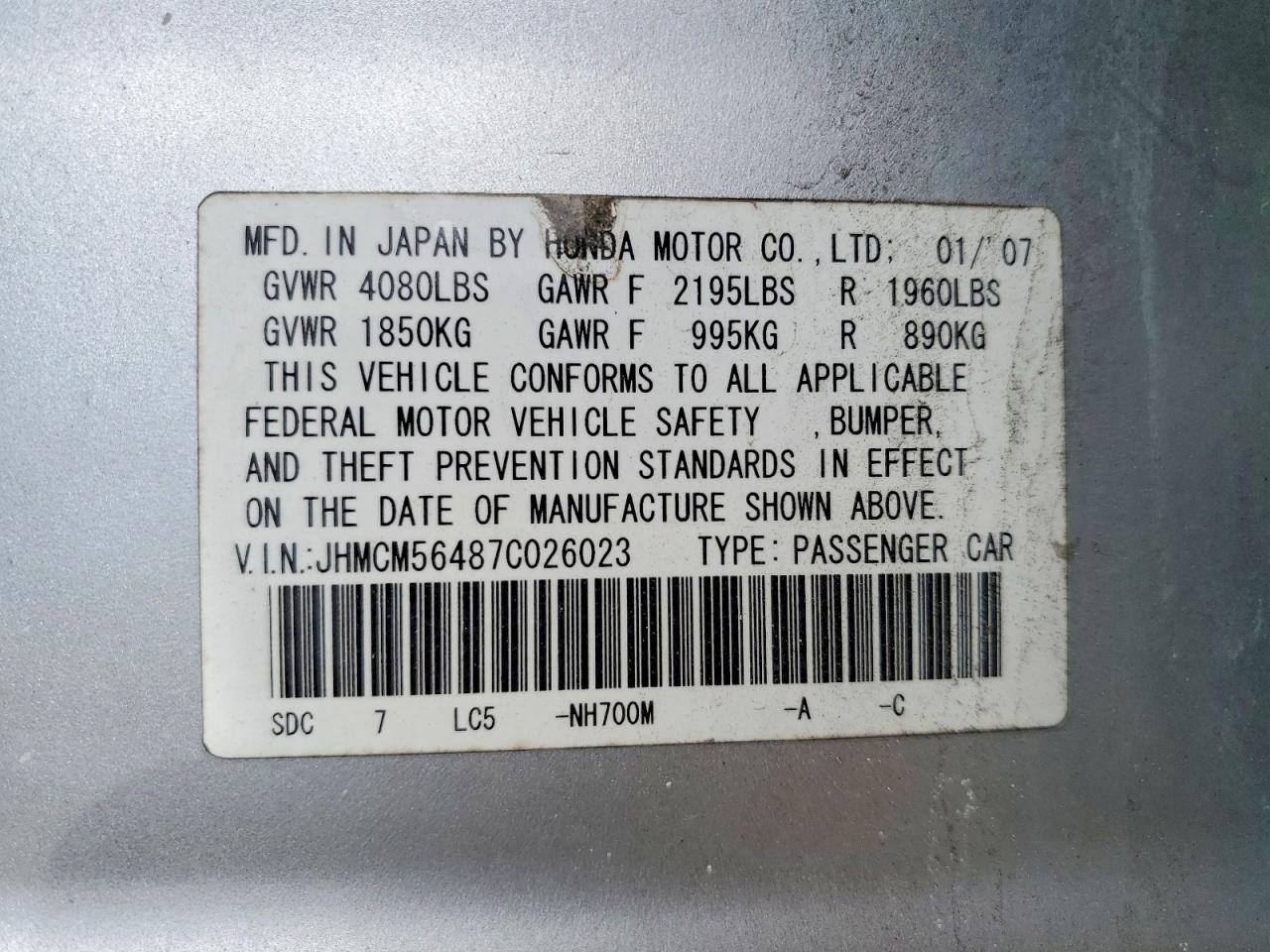 2007 HONDA ACCORD