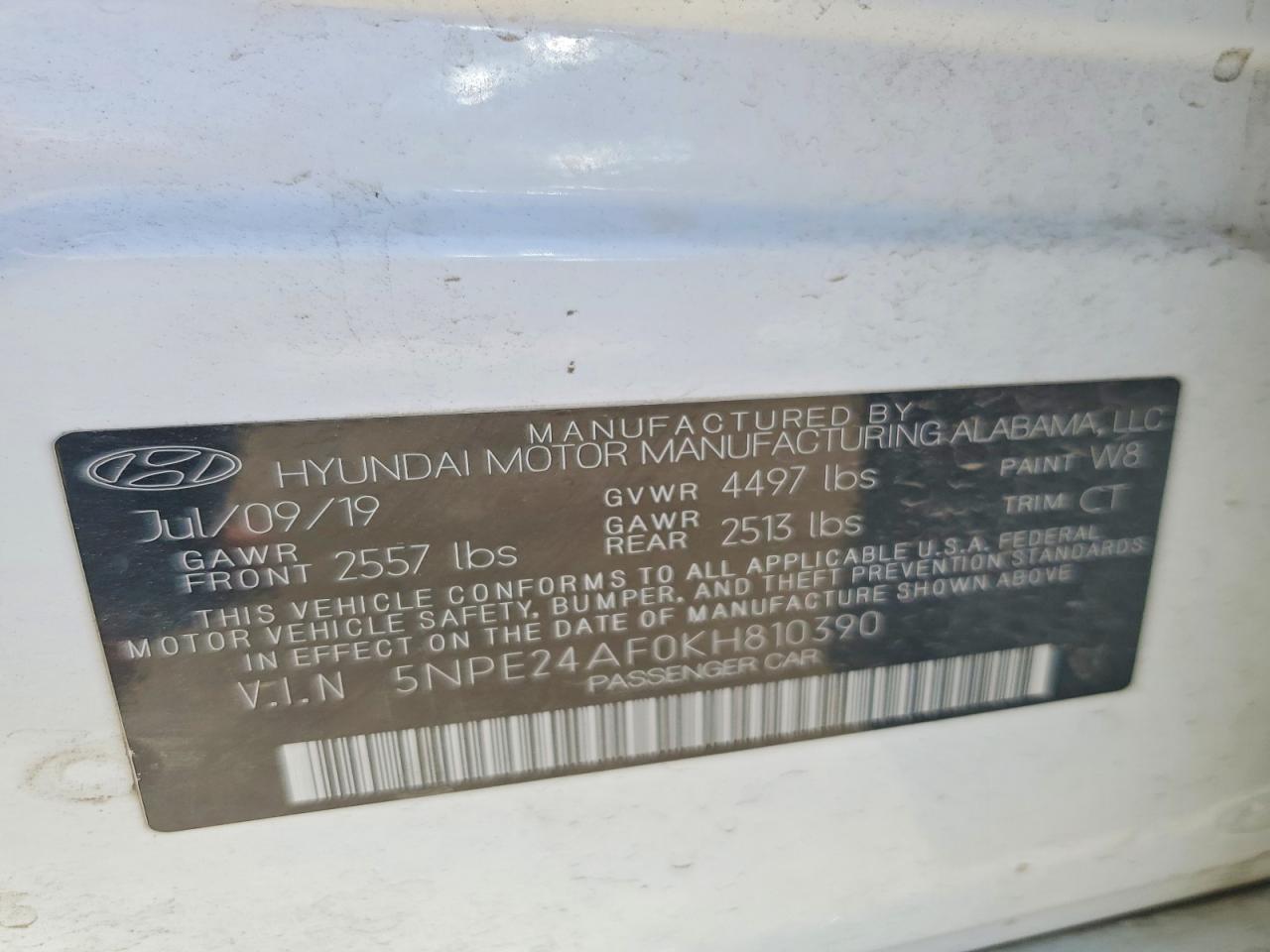 2019 HYUNDAI SONATA