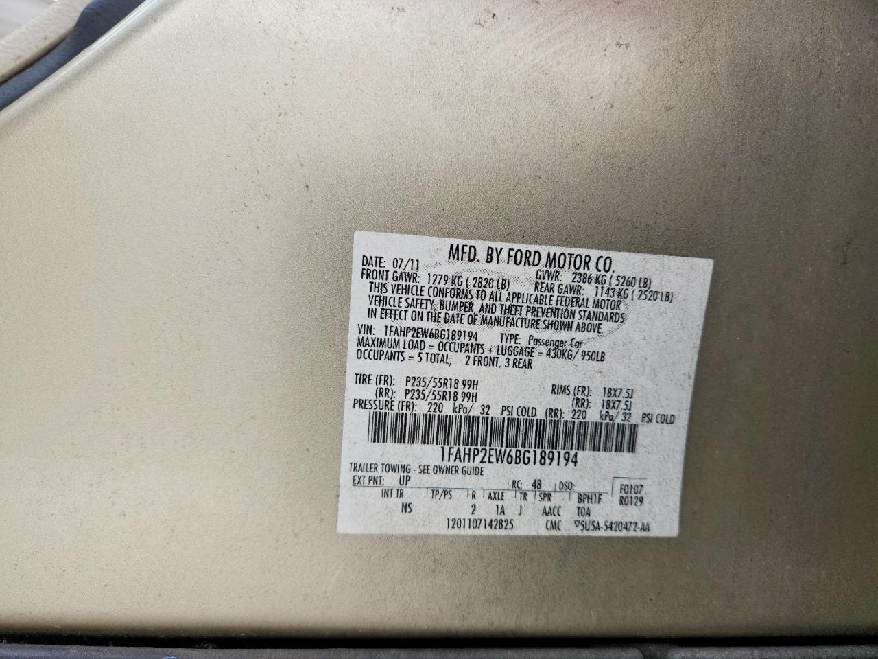 2011 FORD TAURUS