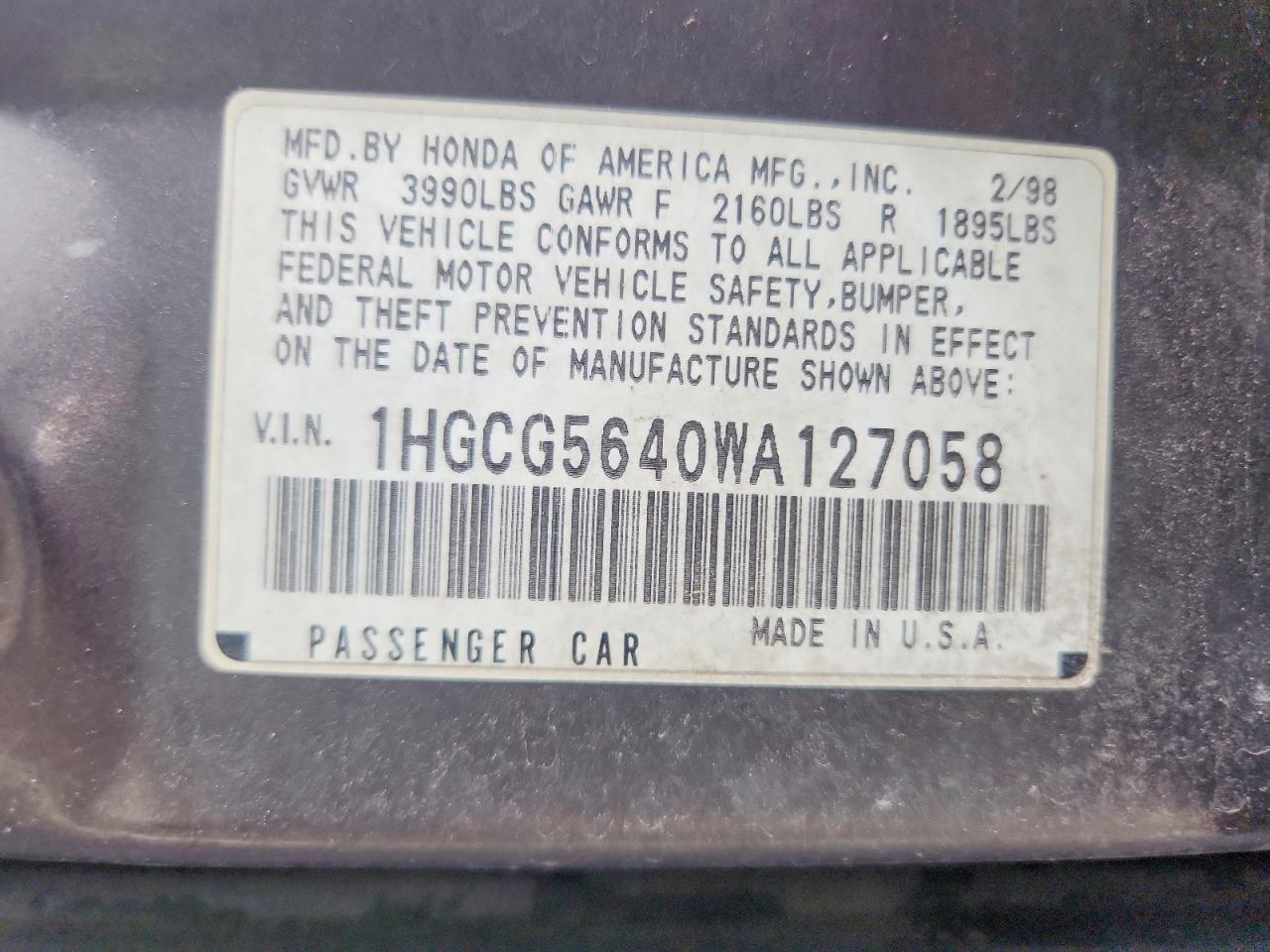 1998 HONDA ACCORD