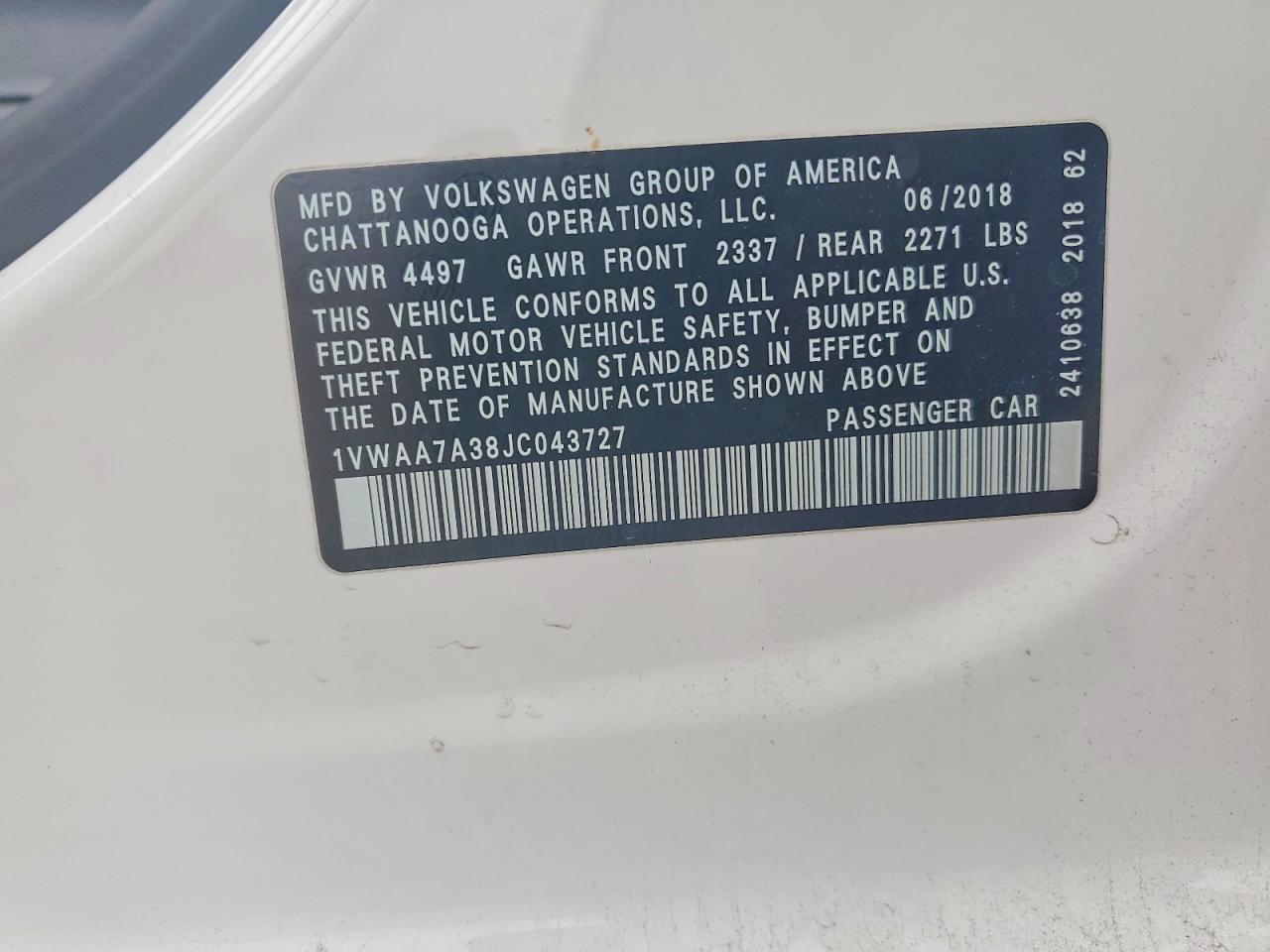 2018 VOLKSWAGEN PASSAT