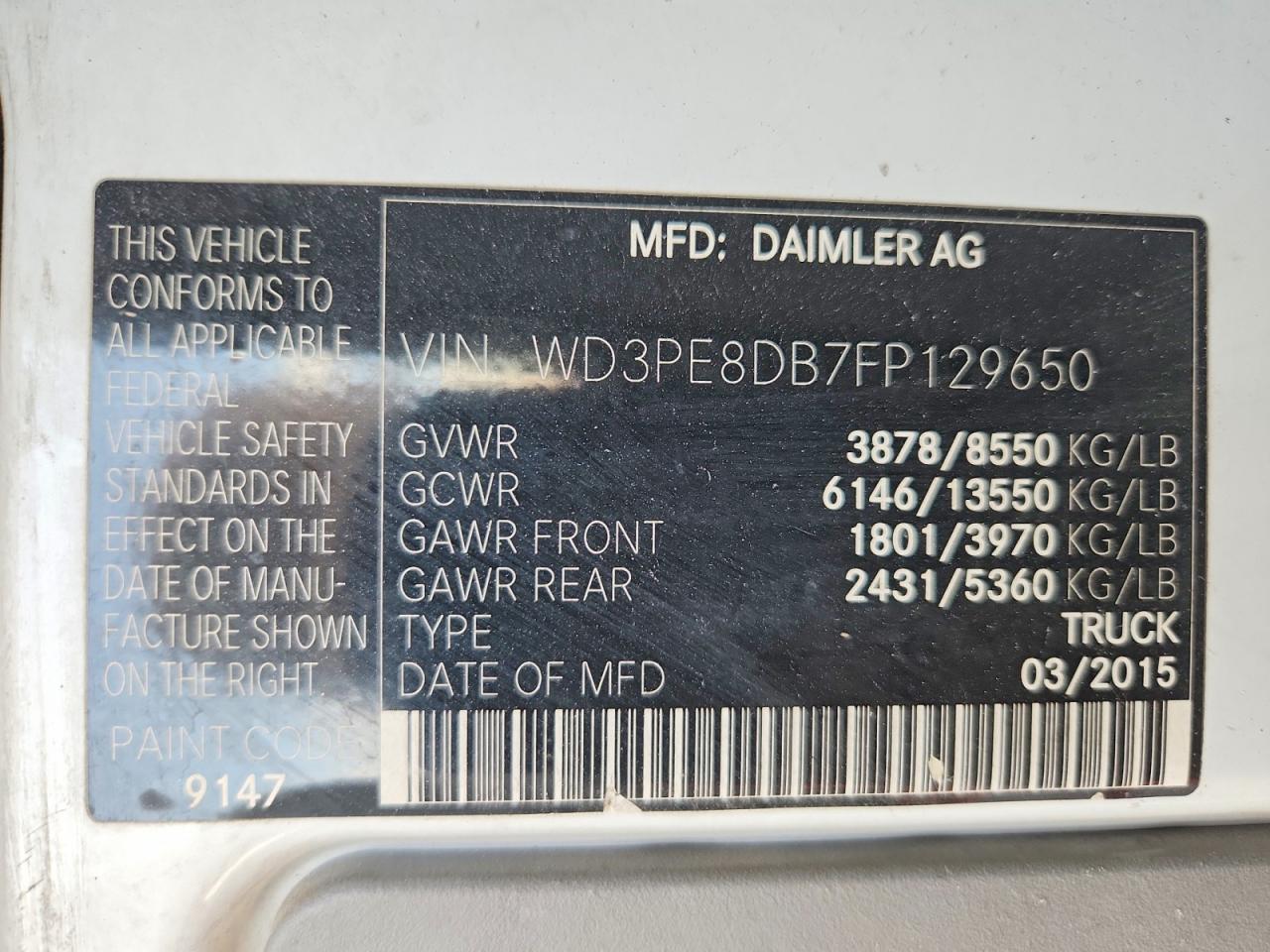 2015 MERCEDES BENZ SPRINTER