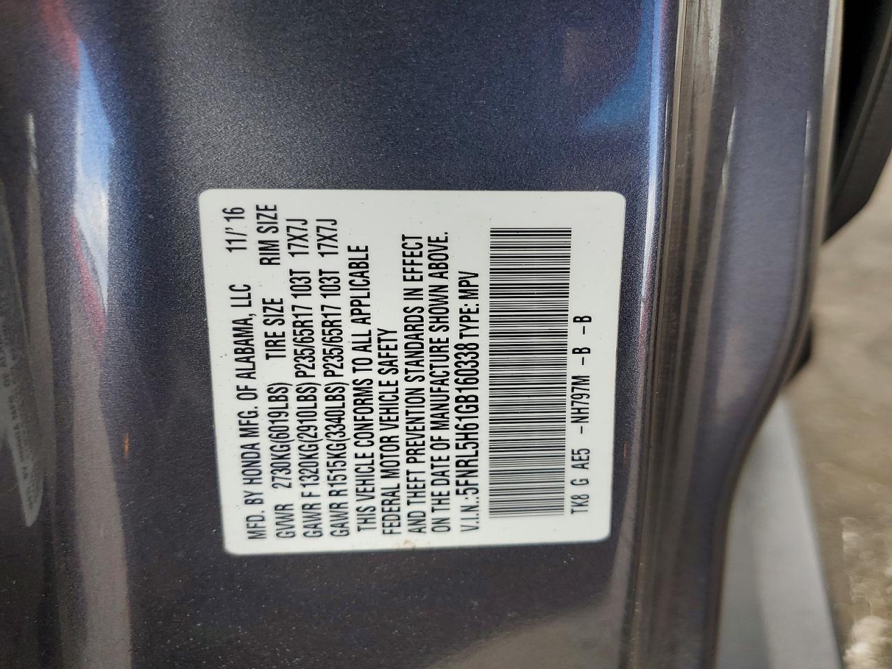2016 HONDA ODYSSEY