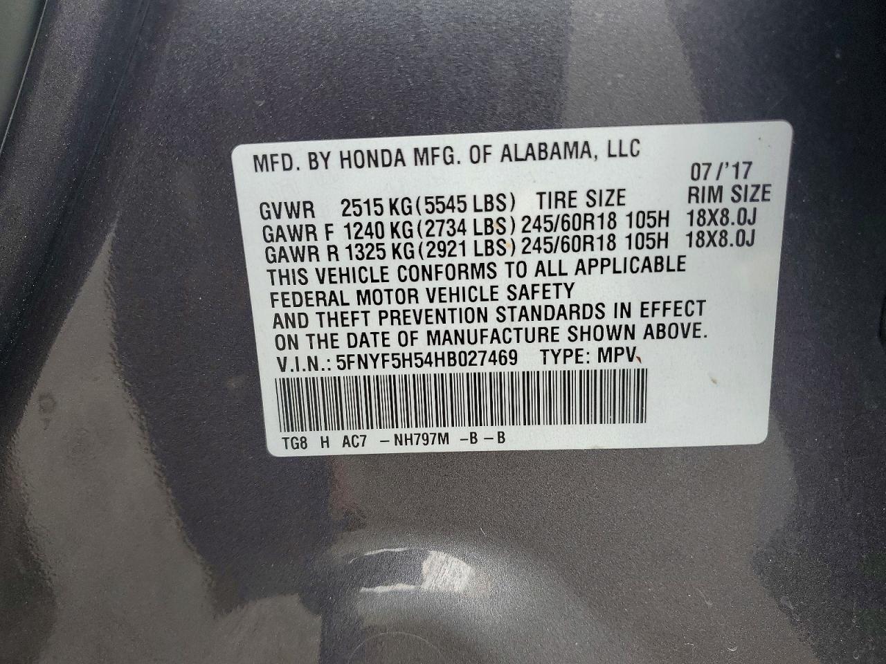2017 HONDA PILOT