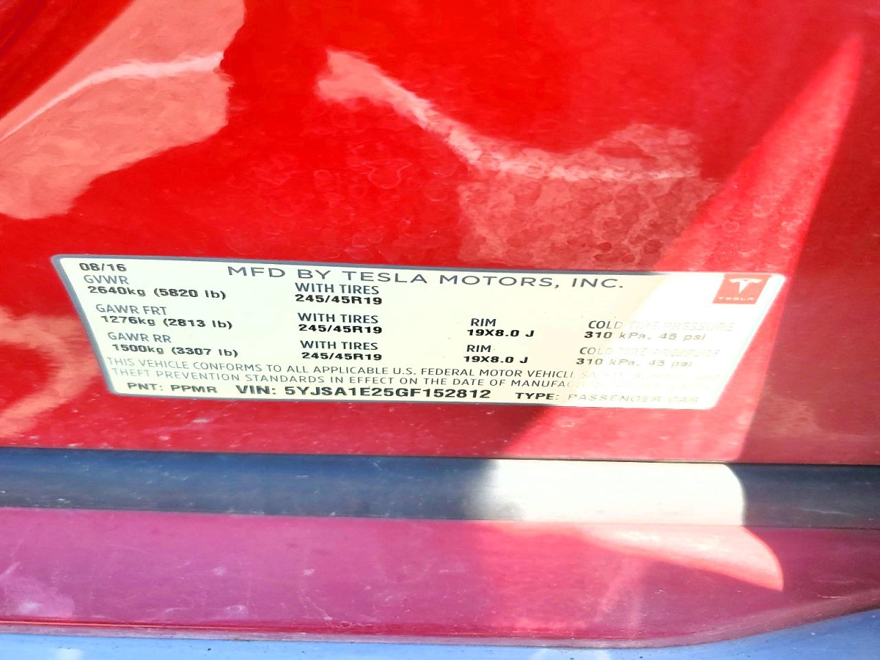 2016 TESLA MODEL S