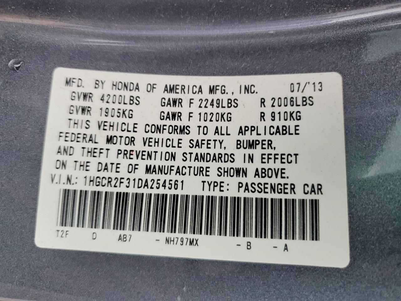 2013 HONDA ACCORD
