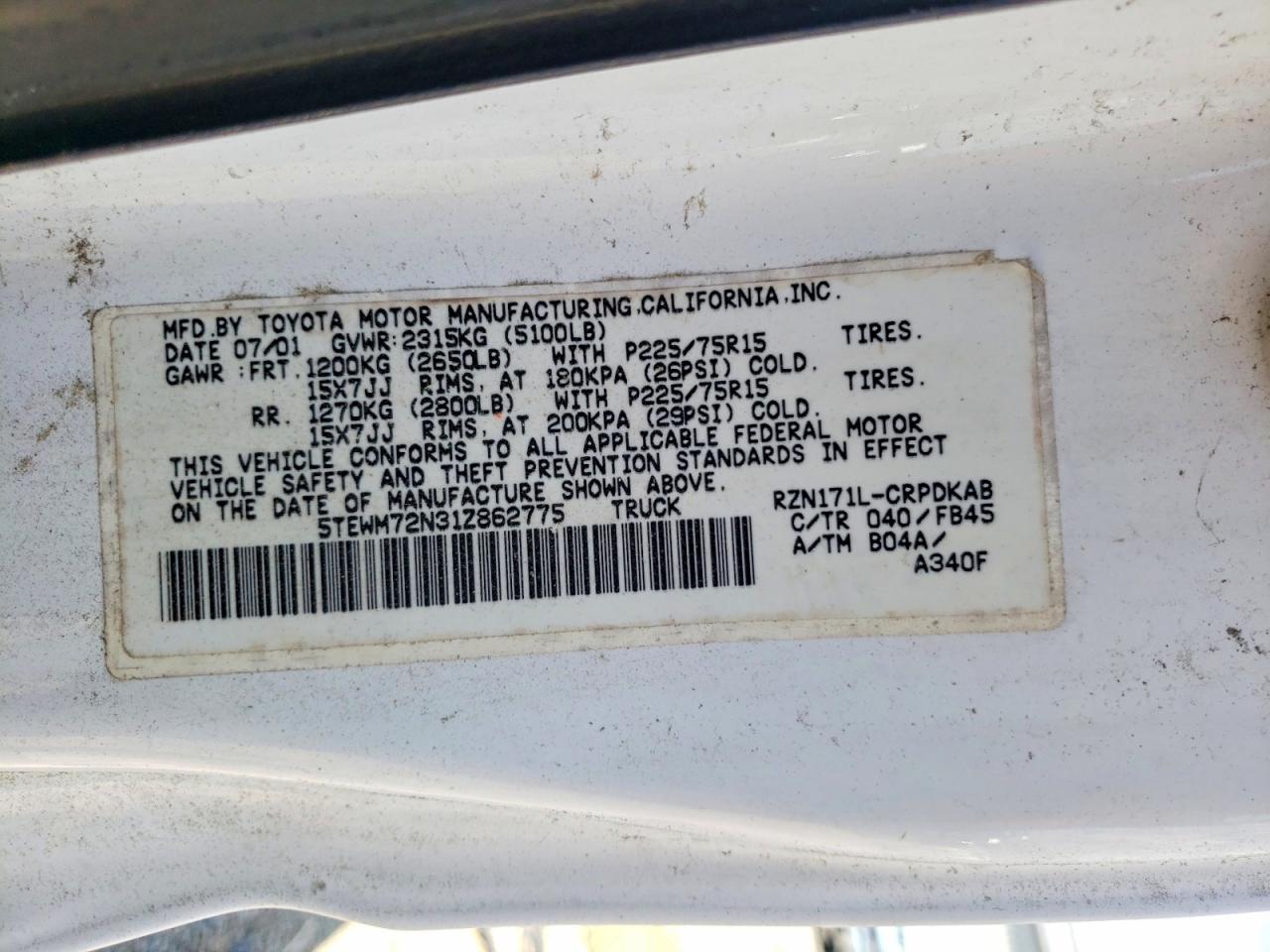 2001 TOYOTA TACOMA