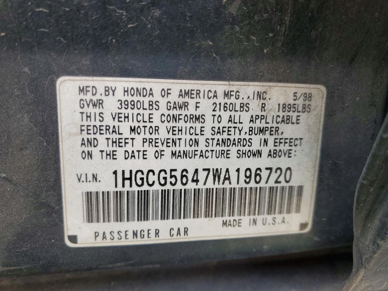 1998 HONDA ACCORD